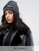 Shikumi Knitted Beanie With Stud And Ring Detail - Black