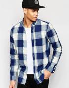 Pull & Bear Checked Shirt In Blue Regular Fit - Indigo