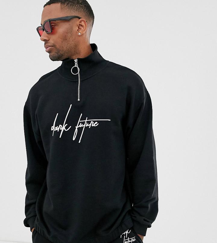 Asos Design Tall Oversized Funnel Neck Sweatshirt With Chest Print With Dark Future Logo - Black