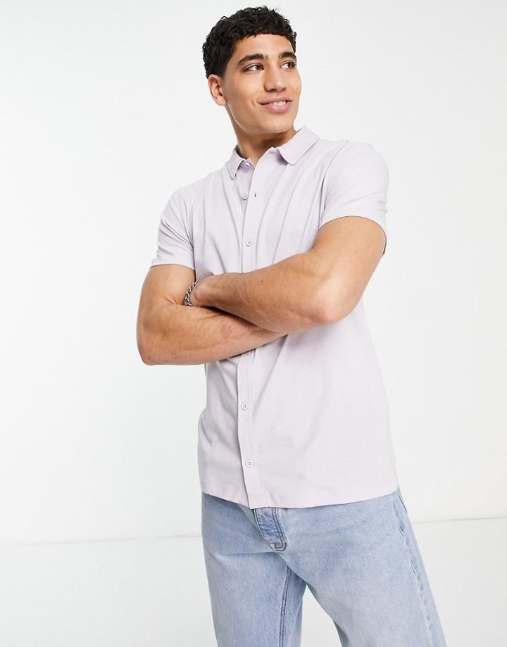 Asos Design Button Through Jersey Shirt In Lilac-purple