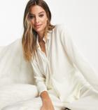 Asos Design Tall Lounge Plisse Shirt & Pants Set In White