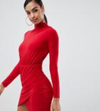Missguided Exclusive Twist Front Plisse Mini Dress In Red - Red