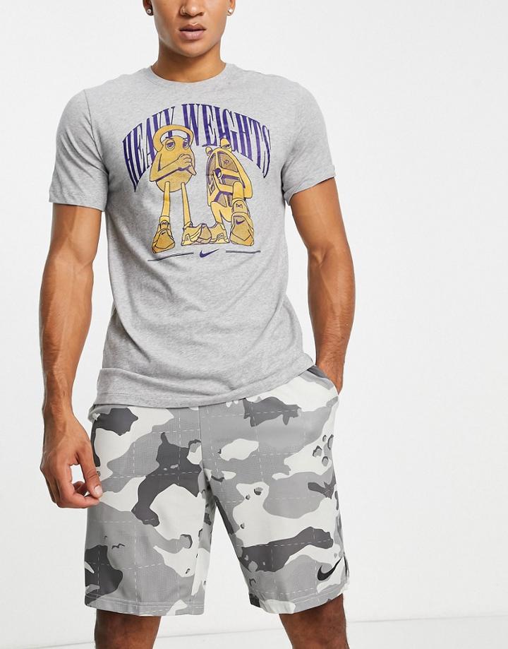 Nike Training Dri-fit Heavy Weights Graphic T-shirt In Gray Heather-grey