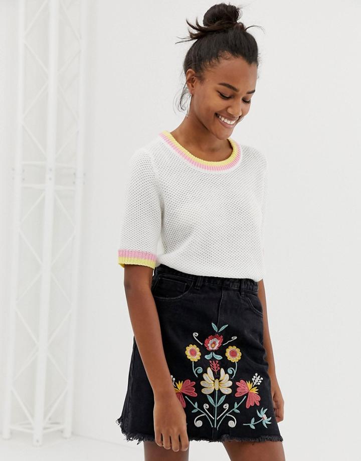 Brave Soul Cute Knitted T Shirt With Tipping Detail - White