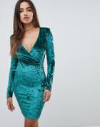 Scarlet Rocks Velvet Wrap Dress In Teal - Green