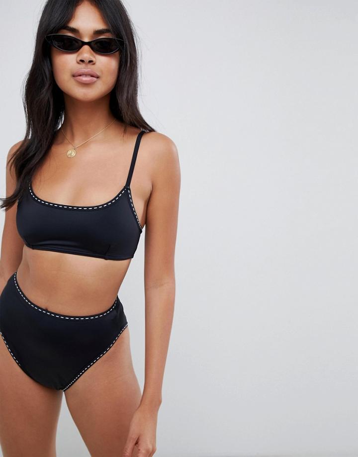 Asos Design Mix And Match Weave Stitch Crop Bikini Top - Black