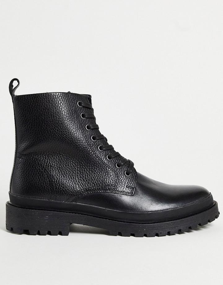 River Island Lace Up Boot In Black