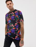 Asos Design Relaxed T-shirt With All Over Koi Fish Print - Black