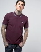 Fred Perry Slim Pique Polo Shirt Twin Tipped In Dark Burgundy - Red