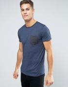Esprit T-shirt With Contrast Neck And Pocket Detail - Navy