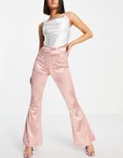 Club L London Satin Flared Pants In Peach - Part Of A Set-pink