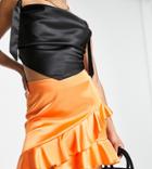 Flounce London Petite Wrap Mini Skirt In Orange Satin