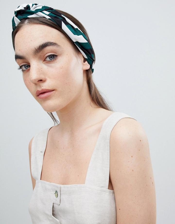 Asos Design Oversized Knot Turban Headband In Geo Print - Multi