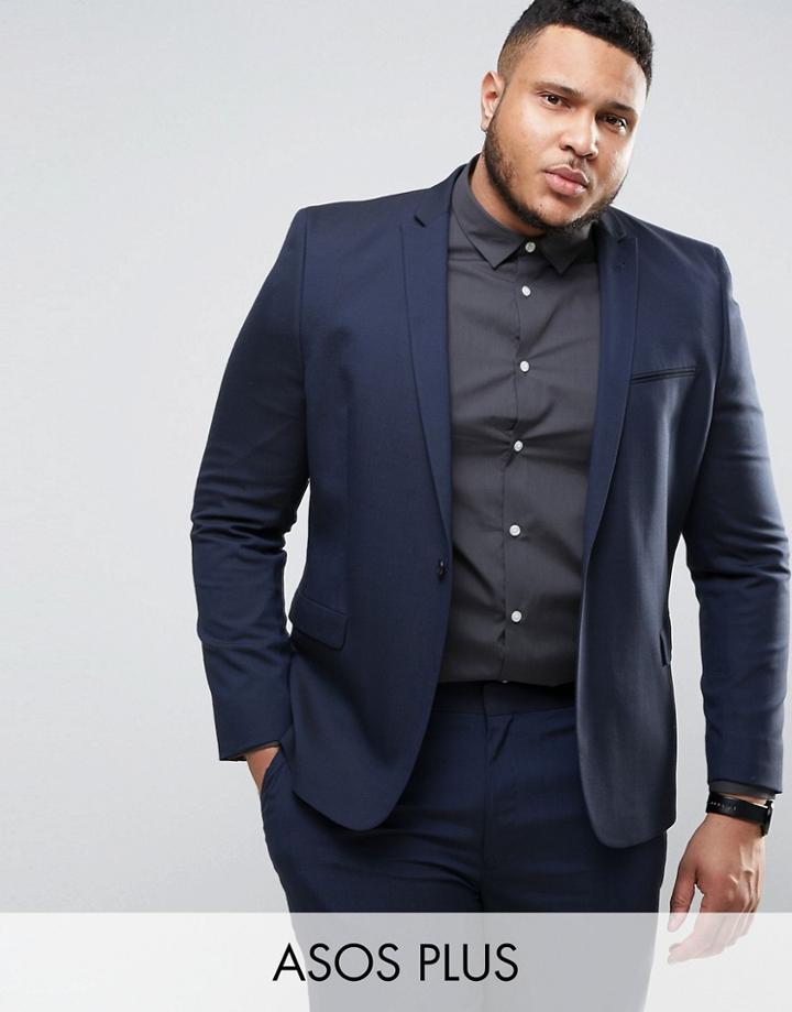 Asos Plus Skinny Suit Jacket In Navy - Navy