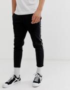 Only & Sons Tapered Track Pant With White Side Stripe - Black