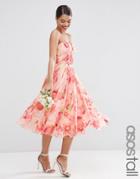 Asos Tall Wedding Multiway Mesh Midi Bandeau In Floral Print - Multi
