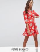 New Look Petite Floral Print Frill Detail Dress - Red