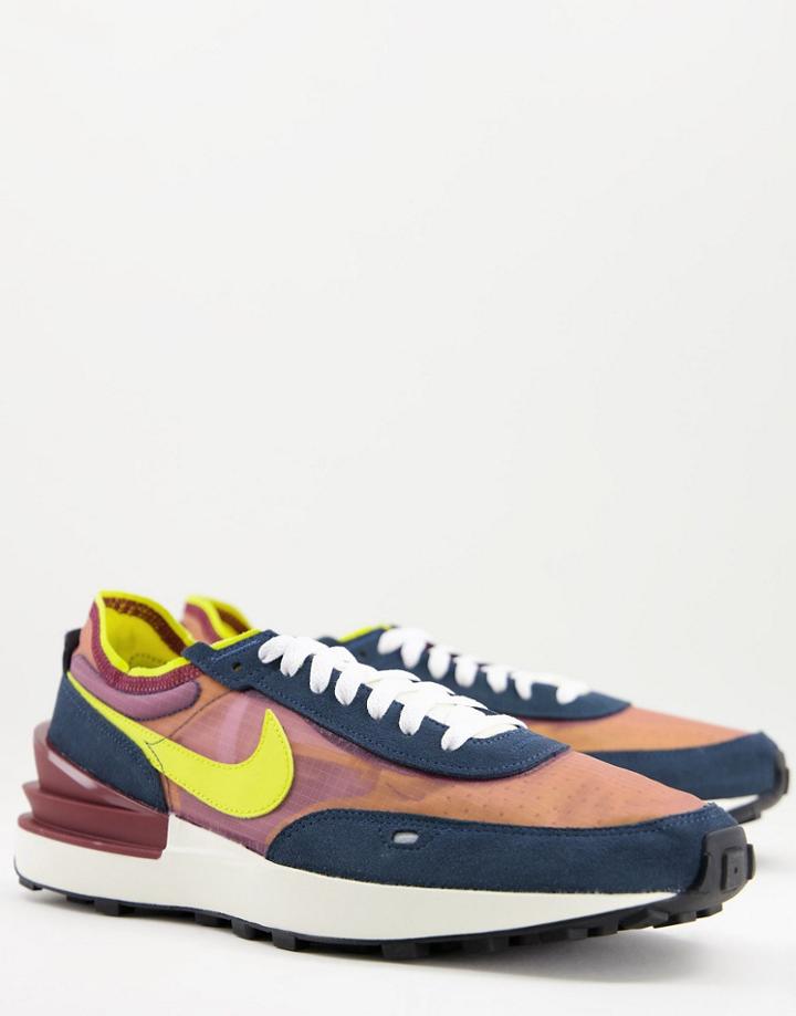 Nike Waffle One Se Sneakers In Dark Beetroot/yellow Strike-red