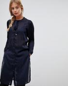 Qed London Sheer Maxi Shirt - Navy