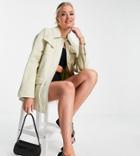 Asos Design Tall Washed Four Pocket Belted Jacket In Cream-white