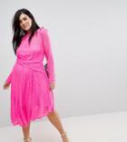 Asos Curve Neon Lace Asymmetric Hem Midi Dress - Pink