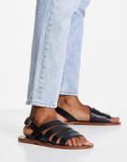 Mango Strappy Real Leather Sandal In Black