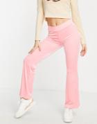 Monki Recycled Velvet Flare Pants In Bright Pink - Part Of A Set
