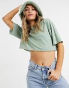 Asos Design Raw Edge Crop T-shirt In Washed Sage-neutral