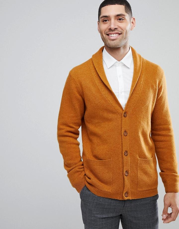 Asos Lambswool Shawl Cardigan In Golden Brown - Brown