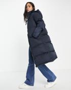 Brave Soul Cello Maxi Longline Puffer Jacket-blues