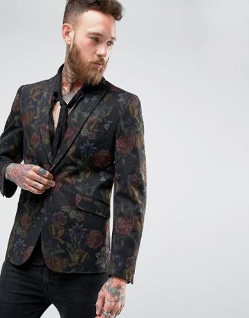 Devil's Advocate Floral Blazer - Black
