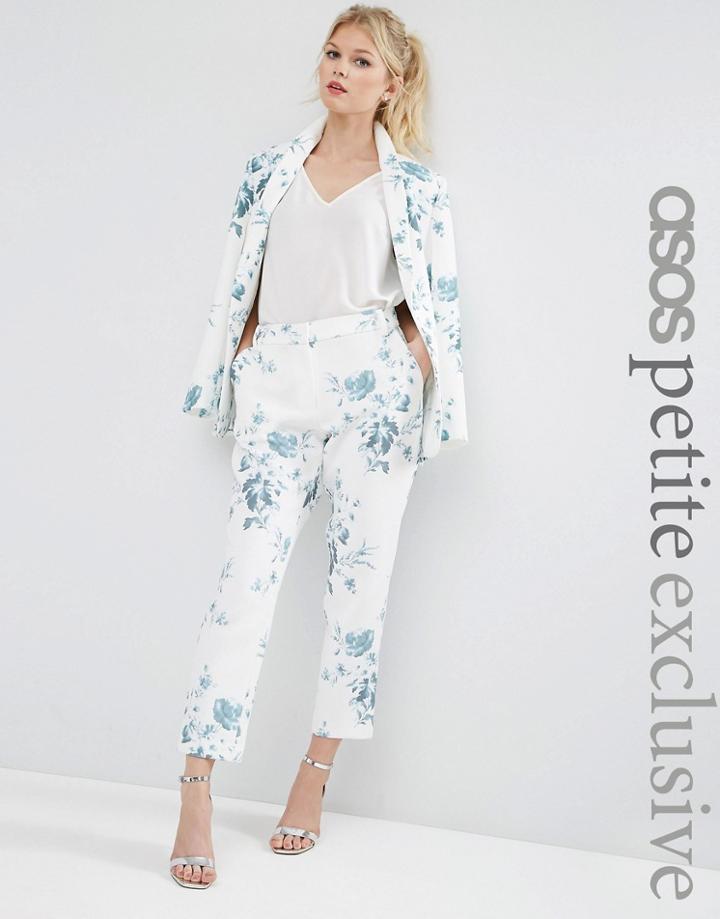 Asos Petite Salon Cigarette Pants In Blue Floral Print - Multi