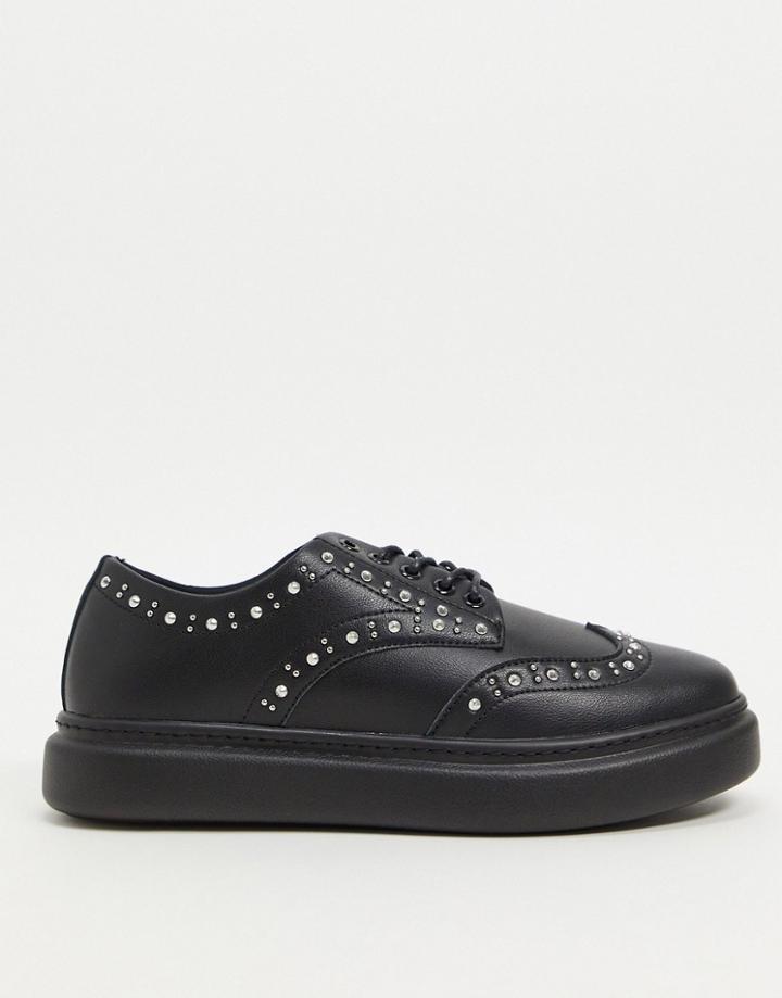 Asos Design Marie Studded Flat Shoes In Black