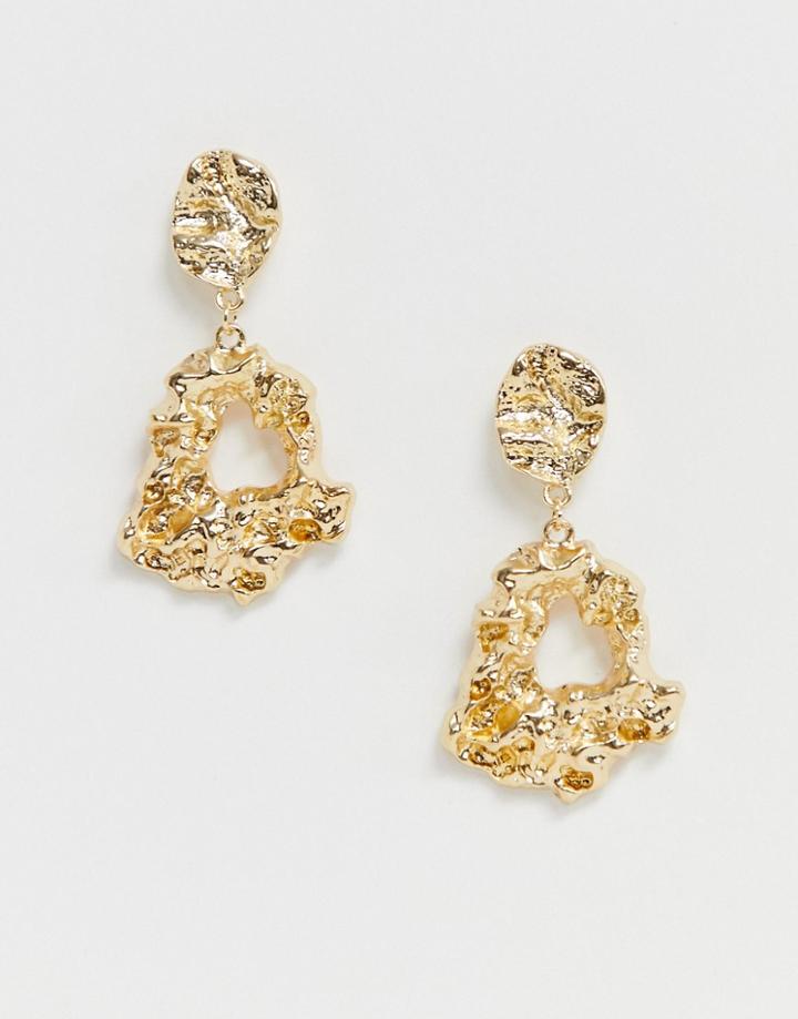 Asos Design Earrings In Abstract Molten Metal Design In Gold Tone - Gold