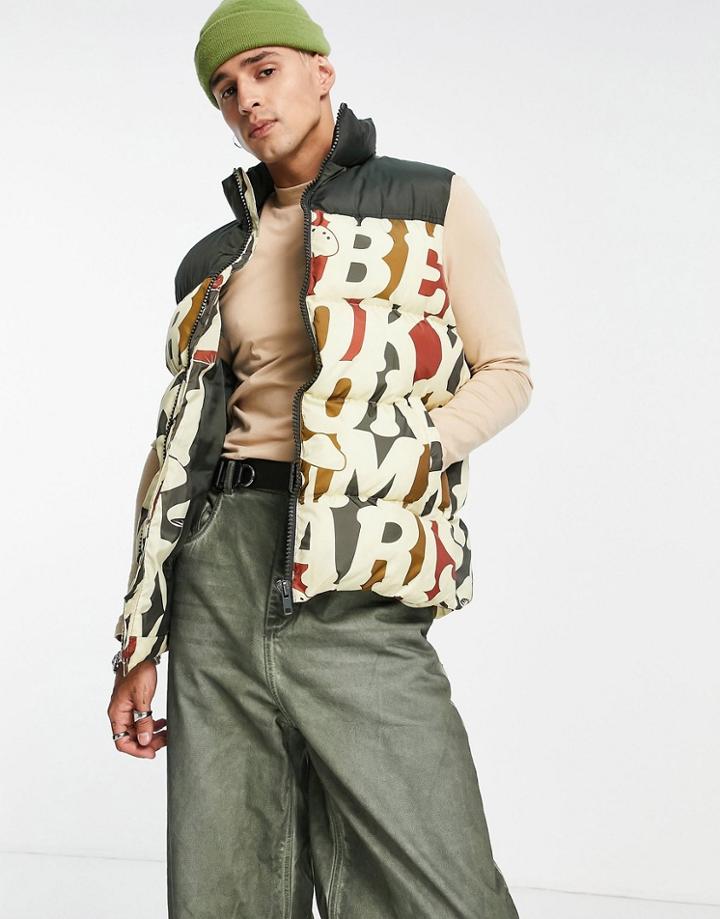 Asos Design Puffer Vest In All Over Print-neutral