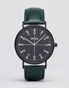 Breda Belmont Green Leather Watch With Black Dial - Green