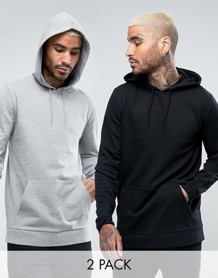 Asos Longline Hoodie 2 Pack Gray Marl Black Save - Multi