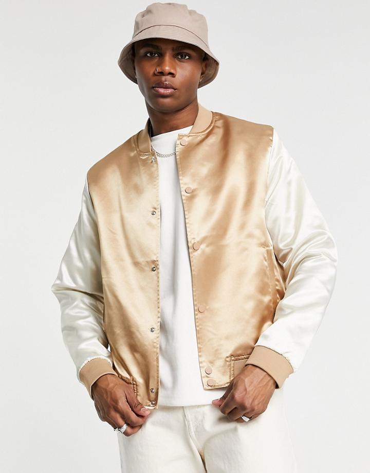 Asos Design Bomber Jacket In Gold With Contrast Sleeves-neutral