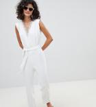 Mango Lace Front V Neck Jumpsuit In White