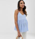 Asos Design Maternity Crinkle Cami With Lace Inserts And Ring Detail Sun Top-black