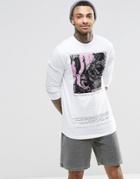 Asos Longline Long Sleeve T-shirt With Abstract Print - White