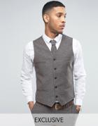 Noak Skinny Suit Vest In Linen Nepp - Brown