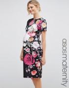 Asos Maternity Midi Bodycon Dress With Floral Print - Multi