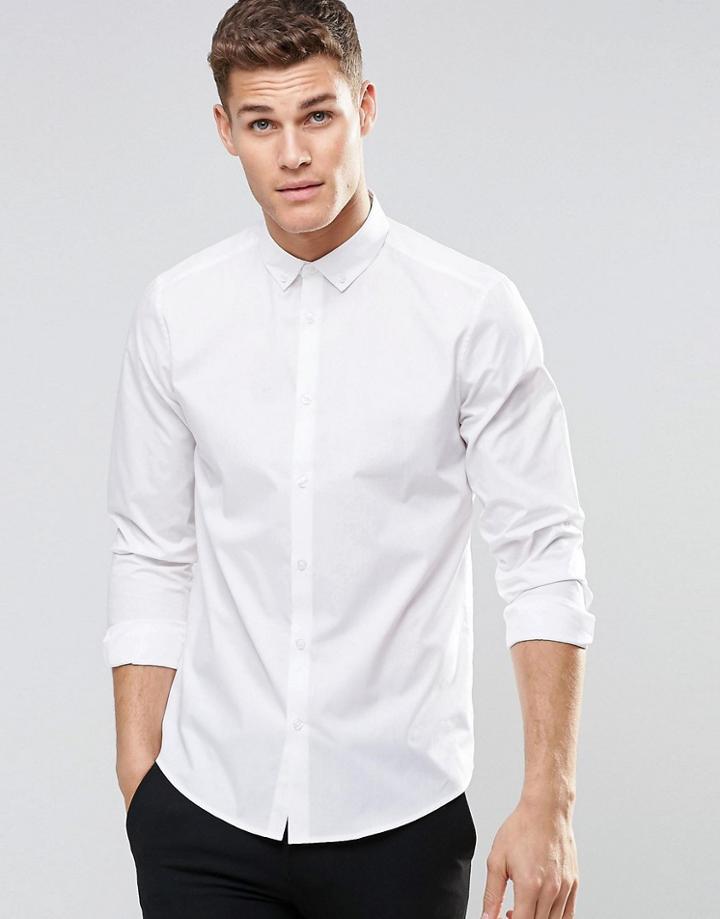 Asos Smart Shirt In White With Button Down Collar And Long Sleeves - White