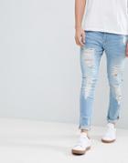 Ldn Dnm Spray On Jeans With Rips In Mid Wash Indigo - Blue
