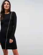 Asos Long Sleeve Bodycon Dress With Zip-black
