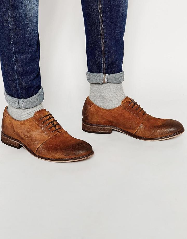Asos Oxford Shoes In Tan Waxed Suede - Tan