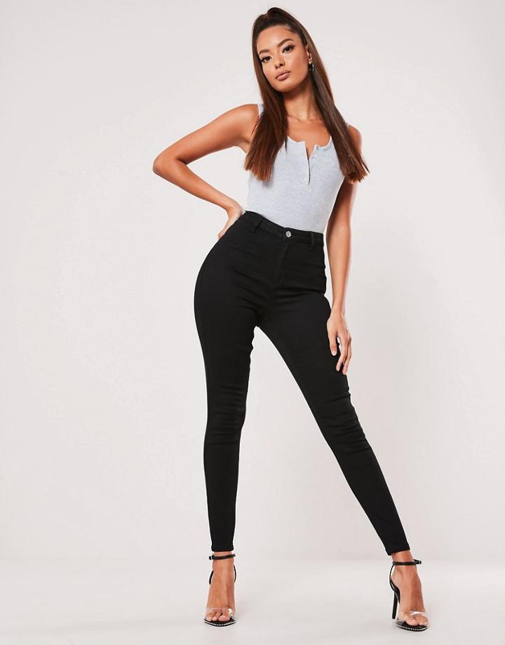 Missguided Vice High Waist Skinny Jeans With Belt Loops In Black