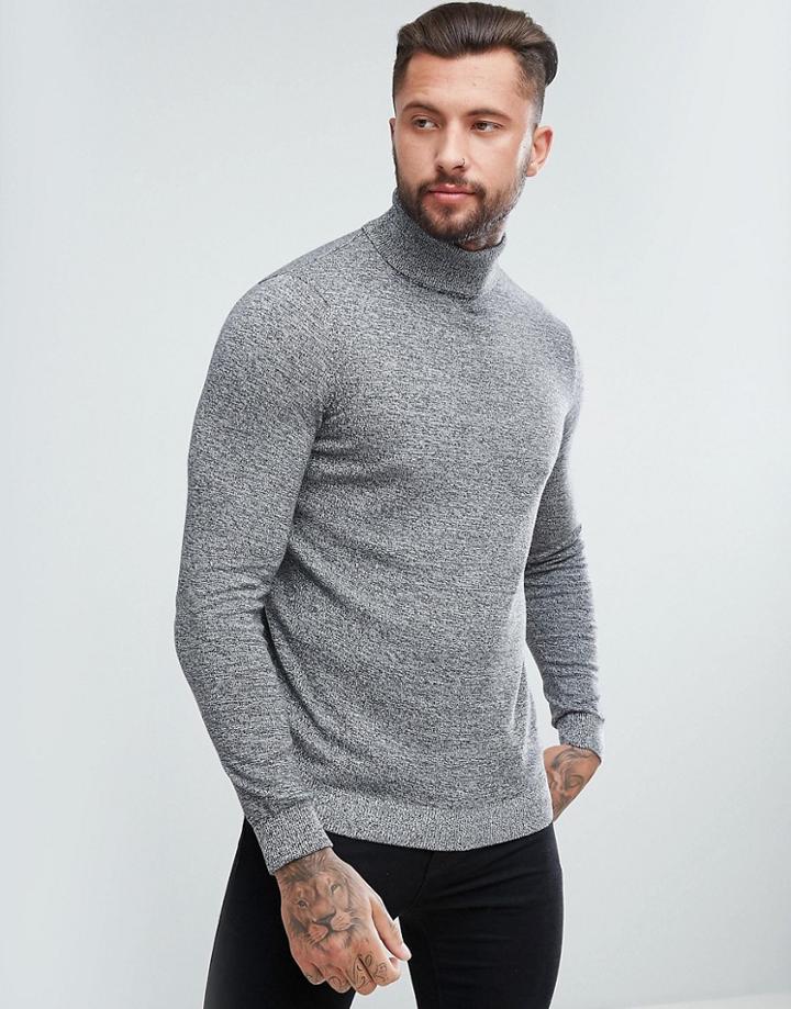 New Look Roll Neck Knitted Sweater In Gray Marl - Gray