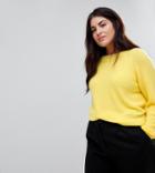 Asos Curve Sweater In Fluffy Yarn With Crew Neck - Yellow